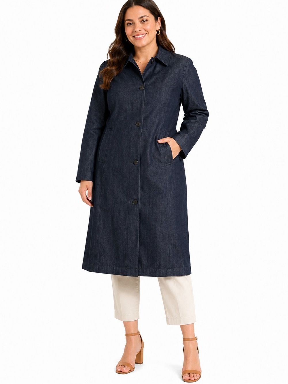 AK Anne Klein Dark Wash Denim Midi Coat Women's Size 10